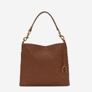 Etienne Aigner Irena Brown Woven Leather Shoulder Bag